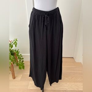 DIP Linen Blend Black High Waist Wide Leg Pull On Pants Boho Lagenlook Summer